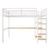 Cama alta metálica 140x200 cm - com secretária e escada de segurança - Branco