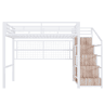 Cama alta 140x200cm - Estrutura metálica, armário, escada com arrumação, grelha para pendurar objetos, espaço livre por baixo, luzes LED multicoloridas - Branco