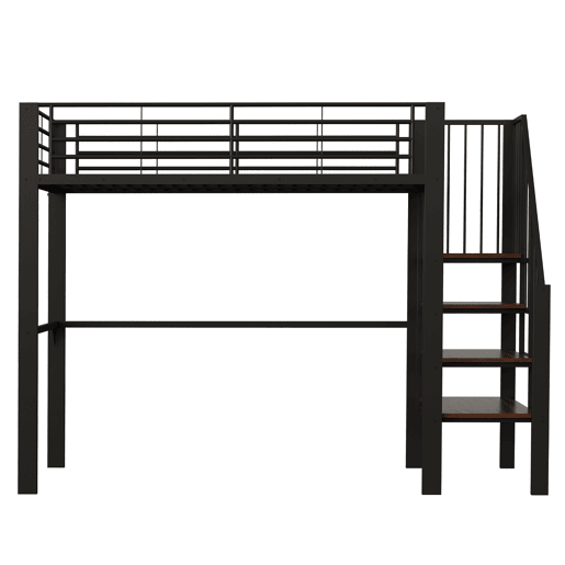 Cama alta de metal 90 x 200 cm - estrutura estável com amplo espaço de arrumação debaixo da cama e escada, ideal para crianças e adultos - preto