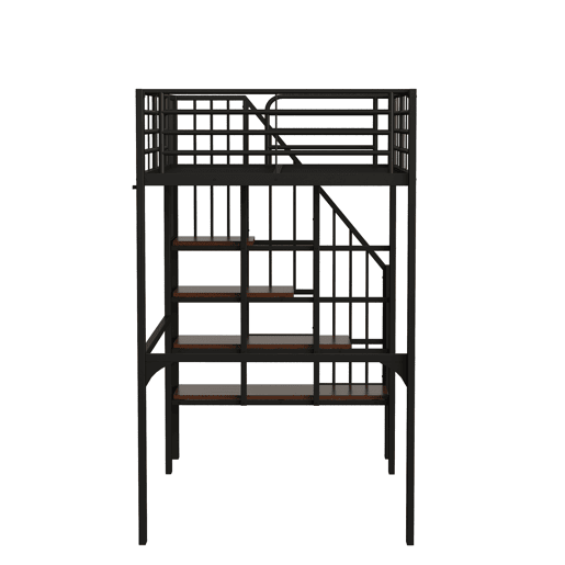 Cama alta de metal 90 x 200 cm - estrutura estável com amplo espaço de arrumação debaixo da cama e escada, ideal para crianças e adultos - preto