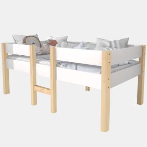 Cama alta com grades de proteção - madeira maciça de pinho - 90x190 cm - Branco