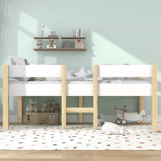 Cama alta com grades de proteção - madeira maciça de pinho - 90x190 cm - Branco