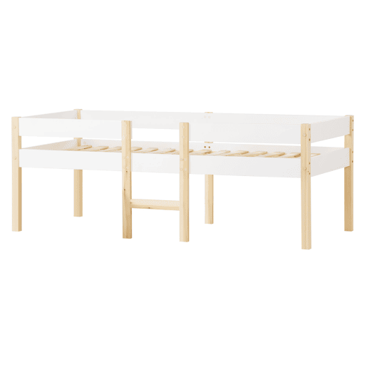 Cama alta com grades de proteção - madeira maciça de pinho - 90x190 cm - Branco