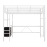Cama alta 90x200cm - Com LED, secretária, tomada + USB, 3 gavetas, prateleiras, grade, escada, sem colchão - Branco