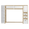 Cama alta multifuncional 90x200 cm - Com prateleiras, armário e escada de segurança - Branco + madeira natural