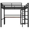 Cama alta 140x200cm - Estrutura metálica, prateleiras, secretária com tomada e USB tipo C, grade, escada, sem colchão - Preto