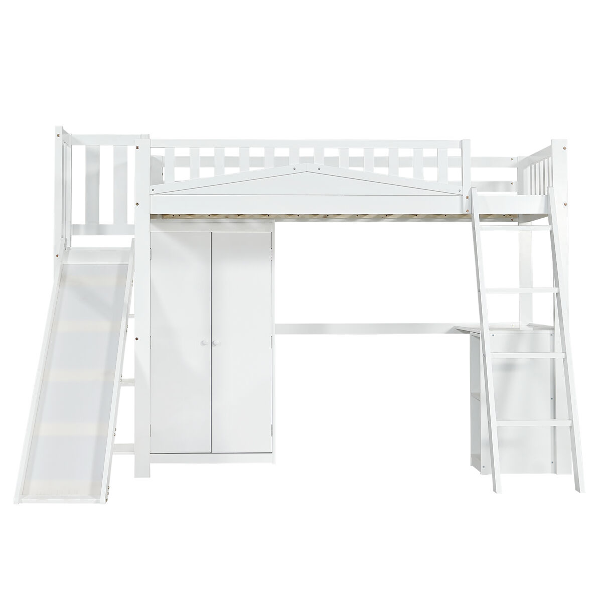 cama alta de madera 90x200 cm - con escritorio  armario  tobogan - blanco
