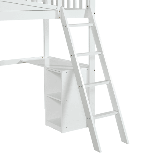 Cama alta de madeira 90x200 cm - com secretária + roupeiro + escorrega - Branco
