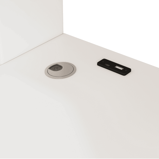 Cama alta 90x200 cm - Com secretária em L, prateleiras, gavetas e área de carregamento USBType-C - Branco