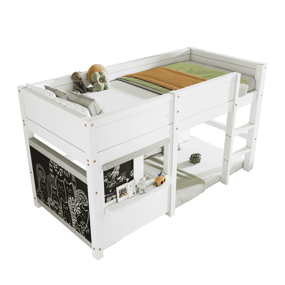 cama alta 90x200cm - con 2 paneles graffiti - blanco
