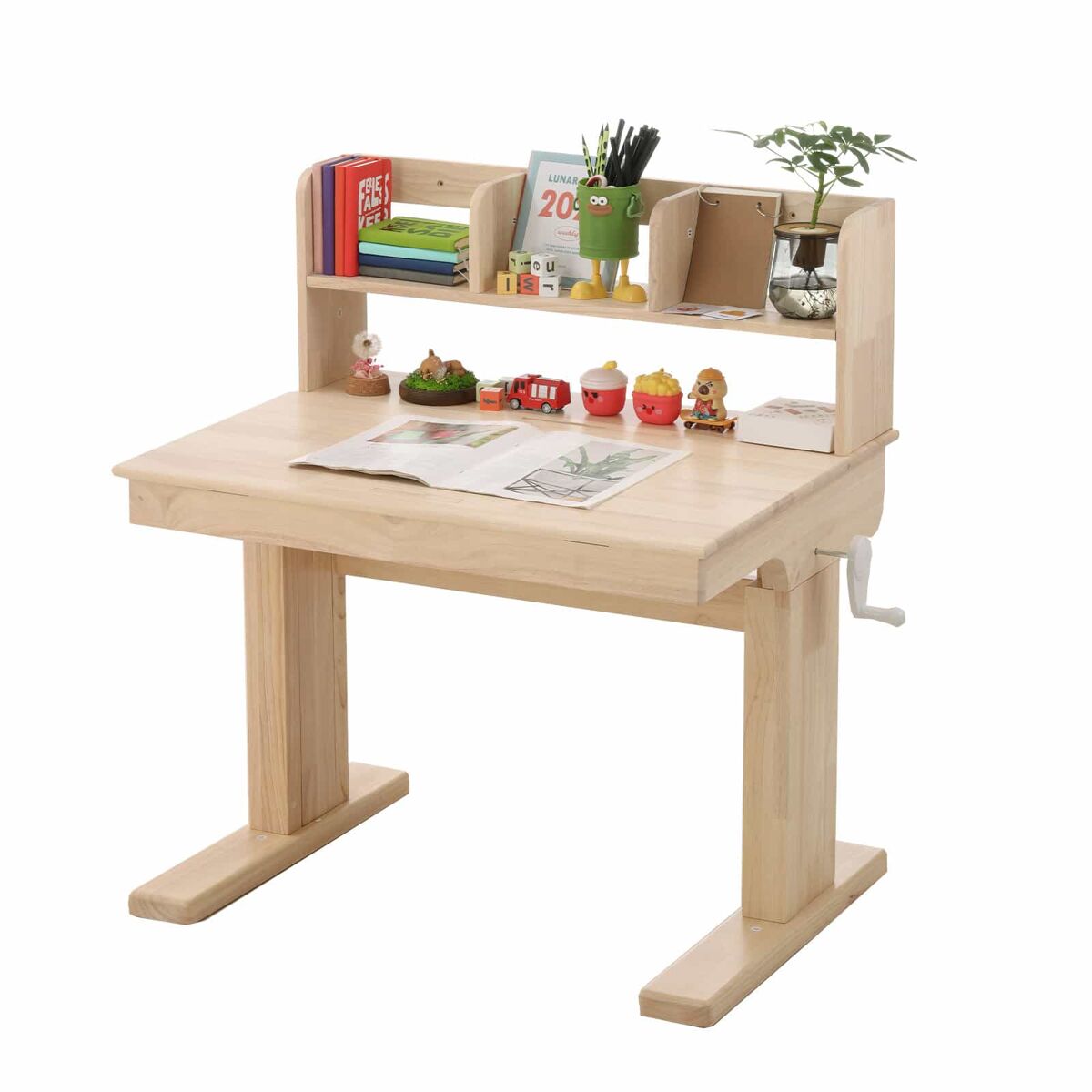 Mesa infantil - altura ajustable, tablero abatible 0°-43°, con almacenamiento, certificado de seguridad - natural