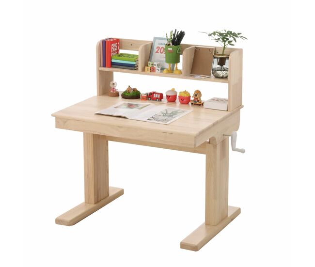 Mesa infantil - altura ajustable, tablero abatible 0°-43°, con almacenamiento, certificado de seguridad - natural
