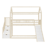Cama alta infantil 90x200 cm - com escorrega, escada com arrumação, corrimão alto, estrutura em madeira maciça, estrado - cor madeira
