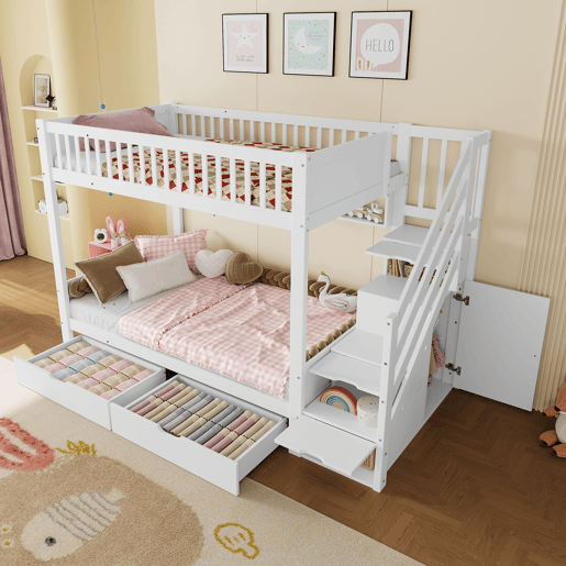 Cama alta 90x200cm - com gaveta, prateleira, armário e espaço de arrumação - Branco