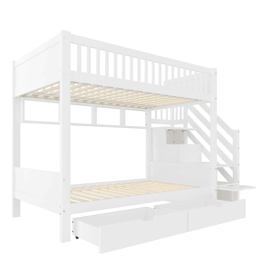 Cama alta 90x200cm - com gaveta, prateleira, armário e espaço de arrumação - Branco