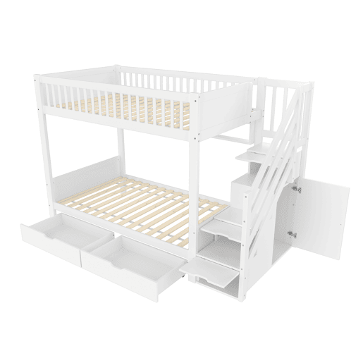 Cama alta 90x200cm - com gaveta, prateleira, armário e espaço de arrumação - Branco