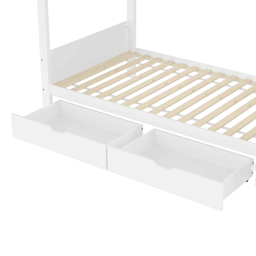 Cama alta 90x200cm - com gaveta, prateleira, armário e espaço de arrumação - Branco