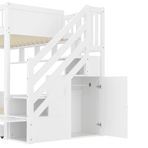 Cama alta 90x200cm - com gaveta, prateleira, armário e espaço de arrumação - Branco