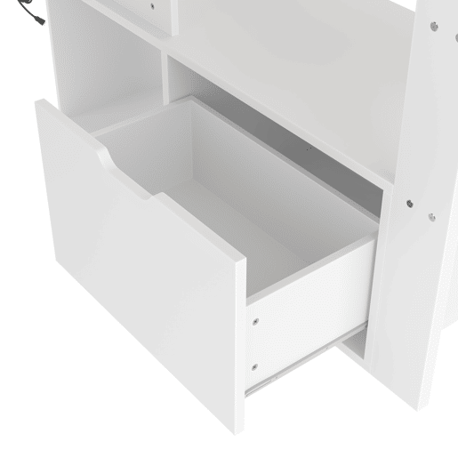 Cama alta 90x200 cm - Cama Gaming com secretária, com luzes LED, gaveta, prateleiras - Branco Cama alta 90x200 cm - Cama Gaming com secretária, com luzes LED, gaveta, prateleiras - Branco