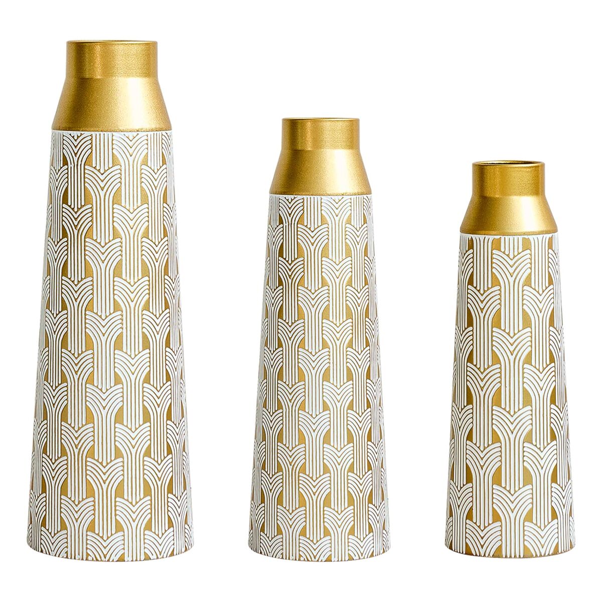 Jarrones de suelo metálicos 42/51/60,5 cm - set de 3 piezas con diseño geométrico moderno para flores secas y pampas - dorado