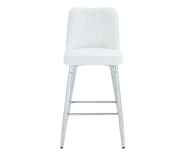 Juego de 2 taburetes de bar, 100 cm - cuero pu blanco, estructura metálica plateada, reposapiés cómodo - blanco y plata