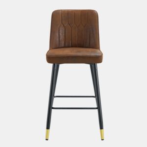 Conjunto de 2 bancos de bar, 100 cm de altura - Tecido técnico castanho com estrutura metálica preta e apoio para os pés confortável - Castanho e preto
