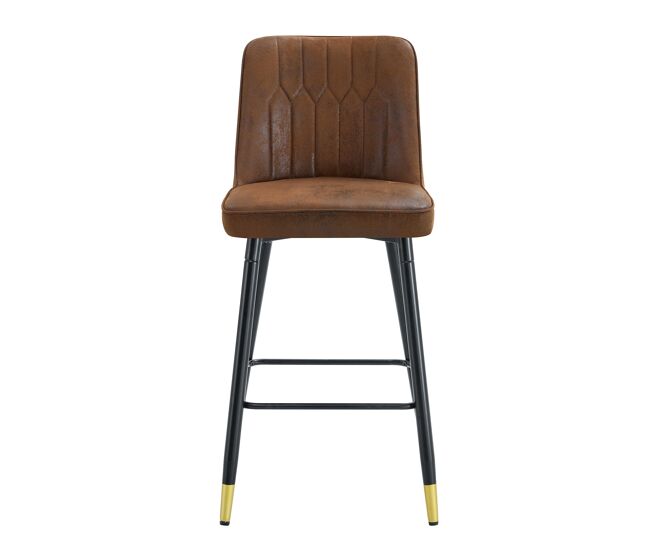 Juego de 2 taburetes de bar, 100 cm de altura - tejido técnico marrón con estructura metálica negra y reposapiés cómodo - marrón y negro