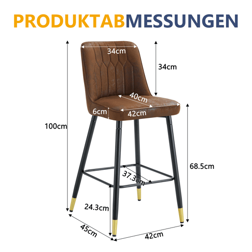Conjunto de 2 bancos de bar, 100 cm de altura - Tecido técnico castanho com estrutura metálica preta e apoio para os pés confortável - Castanho e preto Conjunto de 2 bancos de bar, 100 cm de altura - Tecido técnico castanho com estrutura metálica preta e apoio para os pés confortável - Castanho e preto