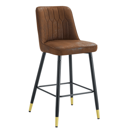 Conjunto de 2 bancos de bar, 100 cm de altura - Tecido técnico castanho com estrutura metálica preta e apoio para os pés confortável - Castanho e preto Conjunto de 2 bancos de bar, 100 cm de altura - Tecido técnico castanho com estrutura metálica preta e apoio para os pés confortável - Castanho e preto