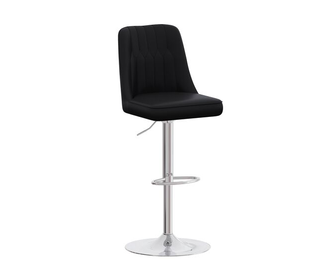 Taburetes de bar 2 unidades - ajustables, giratorios 360°, respaldo pu con diseño acolchado - negro y plata