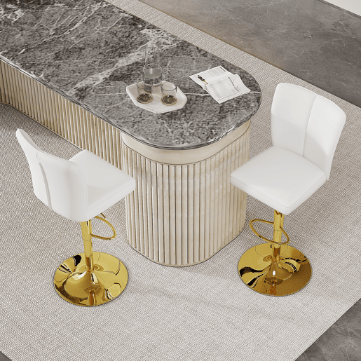 Bancos de bar ajustáveis, 2 unidades - giratórios a 360° - PU resistente à água - Branco + Dourado Bancos de bar ajustáveis, 2 unidades - giratórios a 360° - PU resistente à água - Branco + Dourado