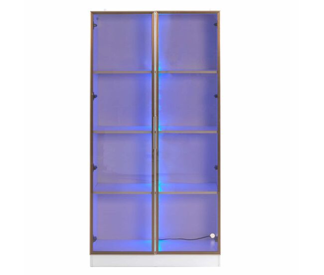Vitrina moderna con luces led en 16 colores - al. 160 cm - 2 puertas con estantes extraíbles - transparente