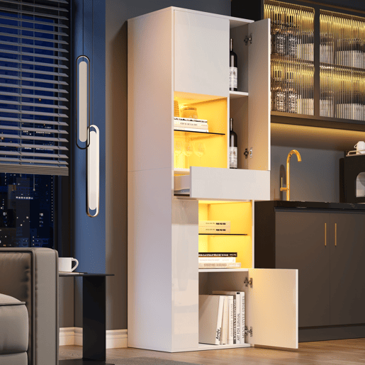 Vitrine de venda + 55x38x170 cm - 1 gaveta, 4 portas, LED, alto brilho - Branco Vitrine de venda + 55x38x170 cm - 1 gaveta, 4 portas, LED, alto brilho - Branco