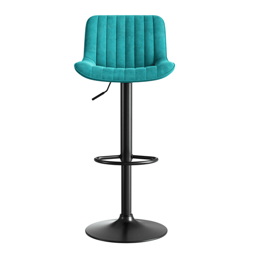 Cadeira giratória de bar para sala de jantar, altura ajustável, conjunto de 4 unidades - Veludo - Azul
