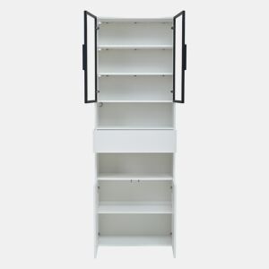 Vitrine 70x30x200 cm - Vitrine com LED, gavetas e prateleiras abertas - Branco