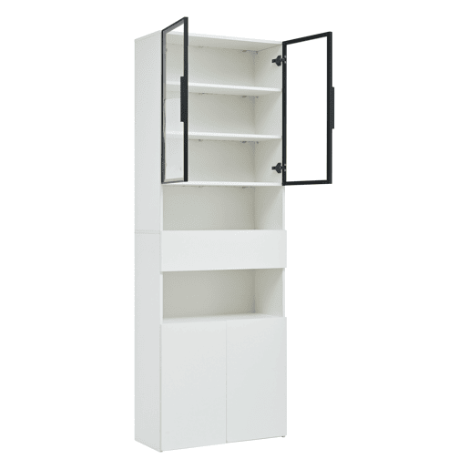 Vitrine 70x30x200 cm - Vitrine com LED, gavetas e prateleiras abertas - Branco Vitrine 70x30x200 cm - Vitrine com LED, gavetas e prateleiras abertas - Branco