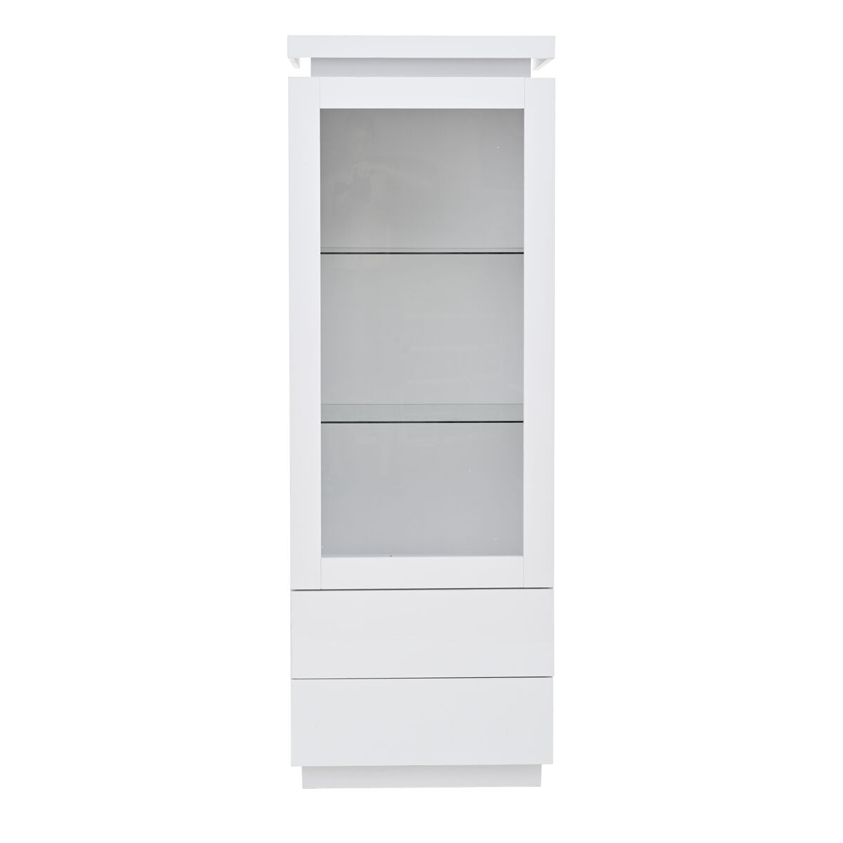Vitrina 60x40x171 cm - hochschrank con 2 cajones, led, puertas de vidrio y abatible - blanco