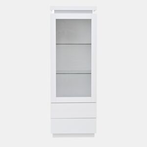 Vitrine 60x40x171 cm - Armário alto com 2 gavetas, LED, portas de vidro e abatíveis - Branco