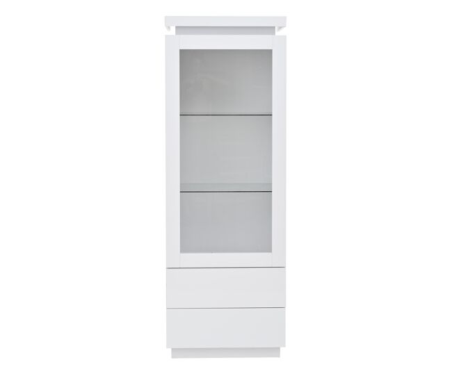Vitrina 60x40x171 cm - hochschrank con 2 cajones, led, puertas de vidrio y abatible - blanco