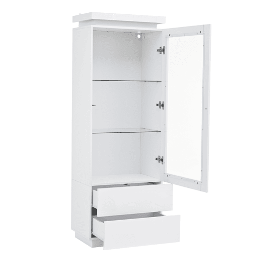 Vitrine 60x40x171 cm - Armário alto com 2 gavetas, LED, portas de vidro e abatÃveis - Branco Vitrine 60x40x171 cm - Armário alto com 2 gavetas, LED, portas de vidro e abatÃveis - Branco