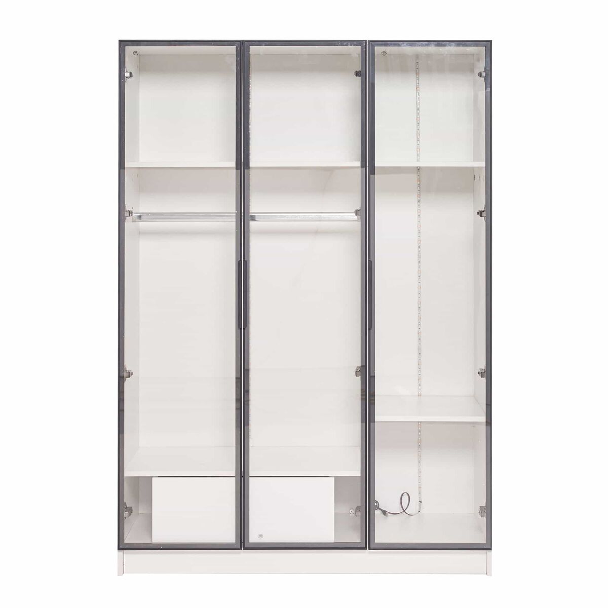 Vitrina h 160 cm con luz led - 3 puertas de cristal y 1 cajón - blanco