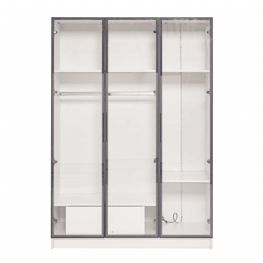 Vitrina H 160 cm com luz LED - 3 portas de vidro e 1 gaveta - Branco Vitrina H 160 cm com luz LED - 3 portas de vidro e 1 gaveta - Branco