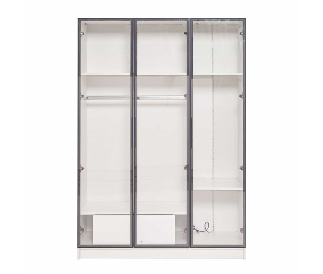 Vitrina h 160 cm con luz led - 3 puertas de cristal y 1 cajón - blanco