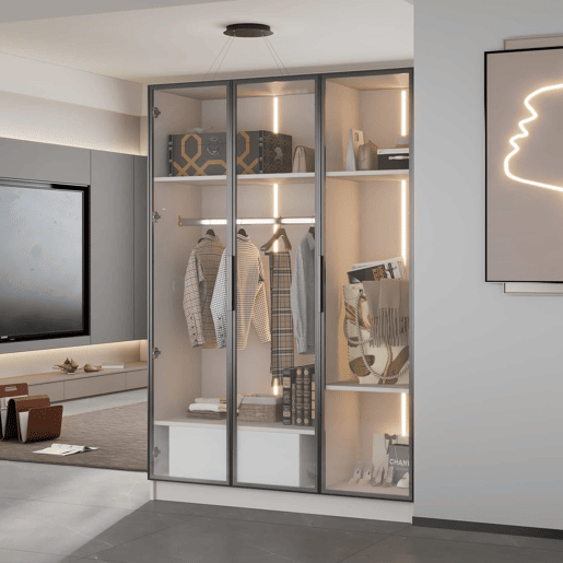 Vitrina H 160 cm com luz LED - 3 portas de vidro e 1 gaveta - Branco Vitrina H 160 cm com luz LED - 3 portas de vidro e 1 gaveta - Branco