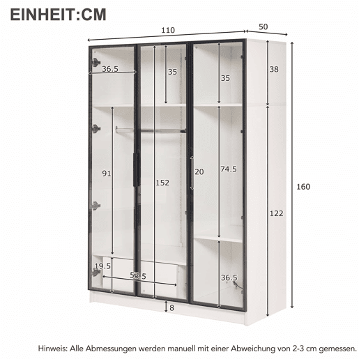 Vitrina H 160 cm com luz LED - 3 portas de vidro e 1 gaveta - Branco Vitrina H 160 cm com luz LED - 3 portas de vidro e 1 gaveta - Branco