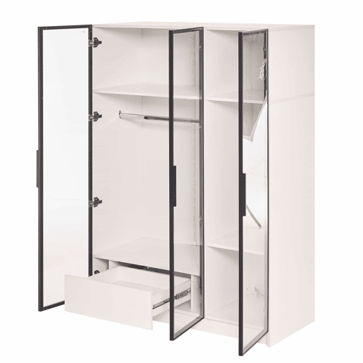 Vitrina H 160 cm com luz LED - 3 portas de vidro e 1 gaveta - Branco Vitrina H 160 cm com luz LED - 3 portas de vidro e 1 gaveta - Branco