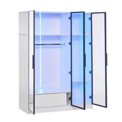 Vitrina H 160 cm com luz LED - 3 portas de vidro e 1 gaveta - Branco Vitrina H 160 cm com luz LED - 3 portas de vidro e 1 gaveta - Branco