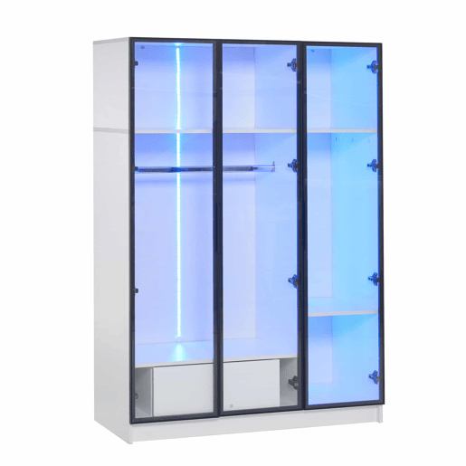 Vitrina H 160 cm com luz LED - 3 portas de vidro e 1 gaveta - Branco Vitrina H 160 cm com luz LED - 3 portas de vidro e 1 gaveta - Branco