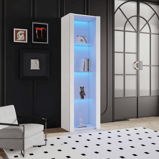 Vitrine de pé 55×38×166 cm - Com 3 prateleiras de vidro, iluminação LED - Branca Vitrine de pé 55×38×166 cm - Com 3 prateleiras de vidro, iluminação LED - Branca