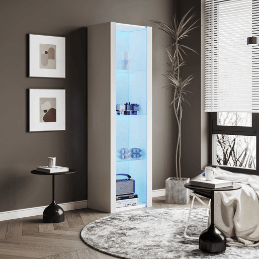 Vitrine de pé 55×38×166 cm - Com 3 prateleiras de vidro, iluminação LED - Branca Vitrine de pé 55×38×166 cm - Com 3 prateleiras de vidro, iluminação LED - Branca